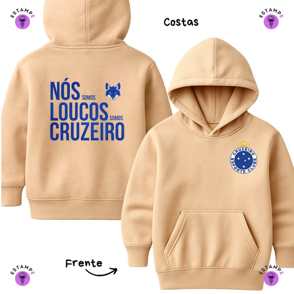 Moletom Canguru Infantil Time Cruzeiro Raposa Blusa De Frio Agasalho Nós Somos Cruzeiro Casaco Unissex Menino Menina