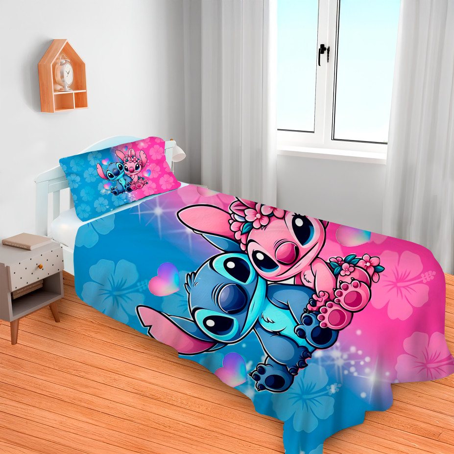 Lençol Cobre Leito Solteiro e Fronha Lilo Stitch / Pronta entrega/ envio imediato/ CASAL DEGRADE. em Oferta na Shopee