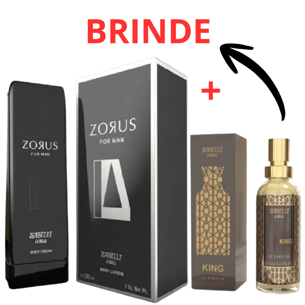 Kit Creme Bisnaga Zorus e + Perfume Arabe Bharara King 15ml Hidratante Corporal 200ml
