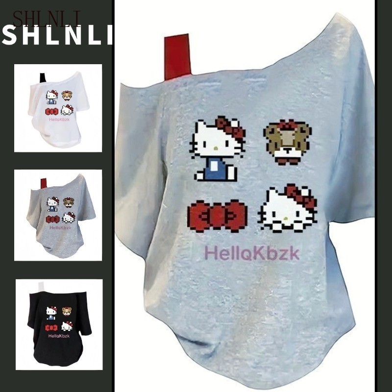 Americano Doce Impresso Cruz Ombro Manga Curta Camiseta Verão Feminino Solto E Emagrecimento Fora Do Topo em Oferta na Shopee