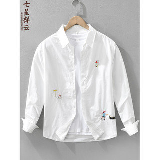 Japonês fresco dos desenhos animados camisa bordada masculina de manga comprida nicho Design sentido moderno na moda ruf