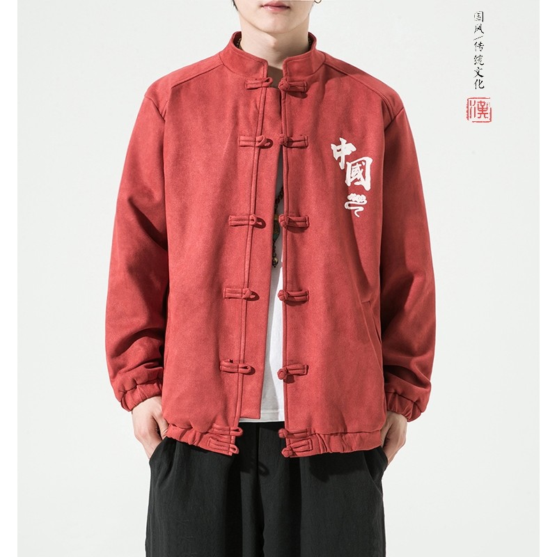 Jaqueta de gola alta masculina primavera outono estilo chinês roupas masculinas antigo solto tamanho grande jovem roupas