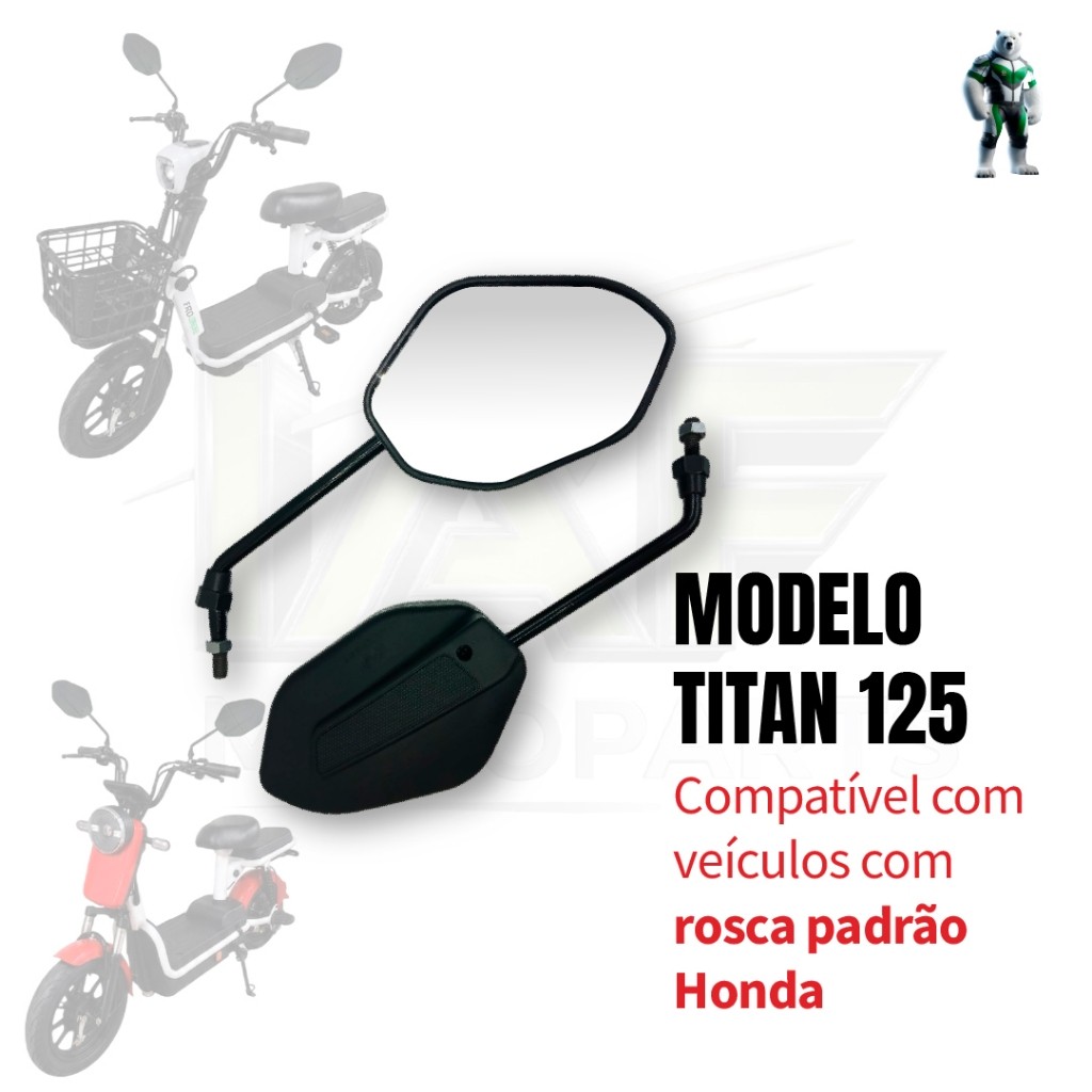 Par Espelho Retrovisor TITAN 125 14 Guidão Bicicleta Eletrica Mobilete Bike Motorizada Scooter 8mm