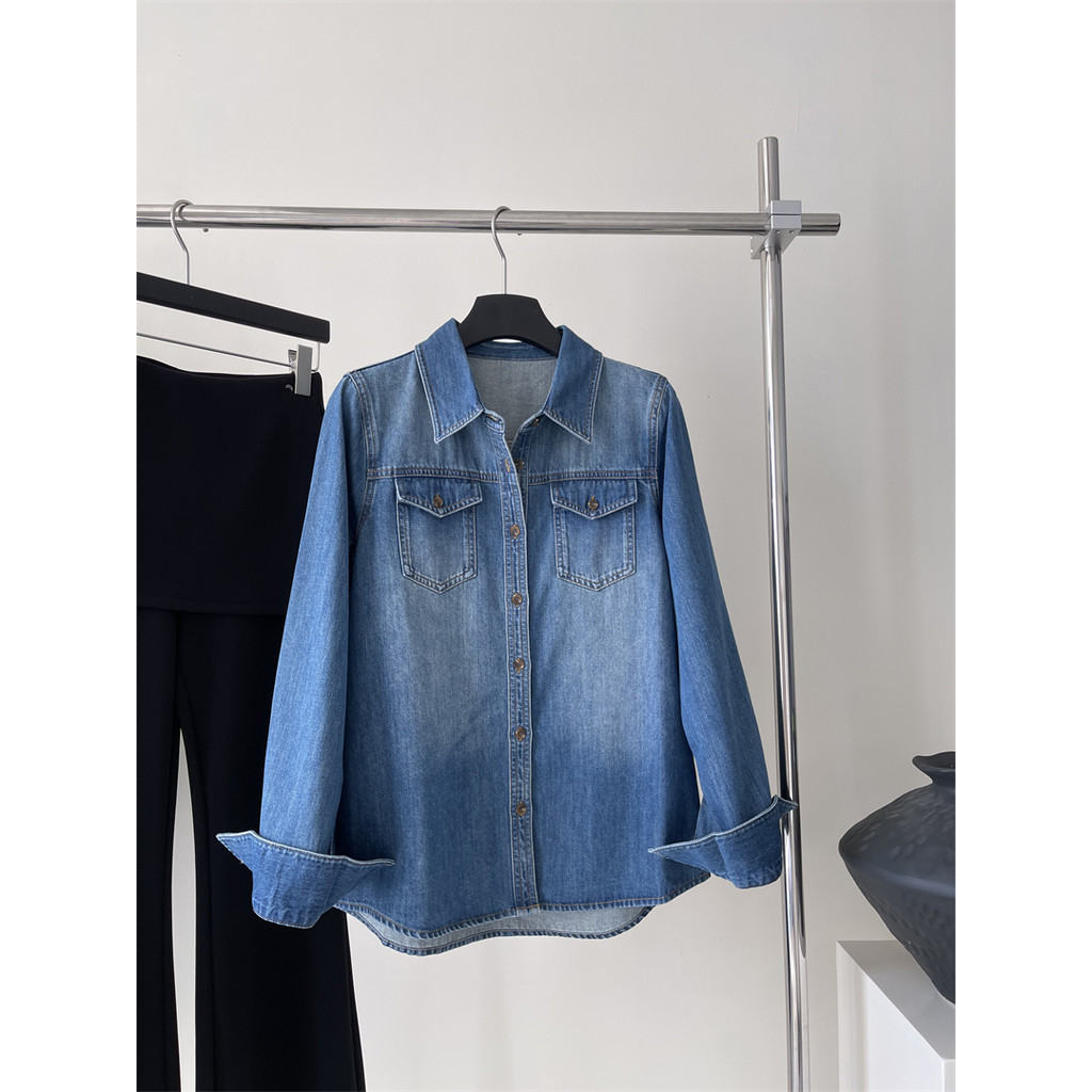 JAYT estilo dinheiro antigo lapela remendo bolso angustiado Vintage High-End VTG arte indústria pesada lavagem camisa je