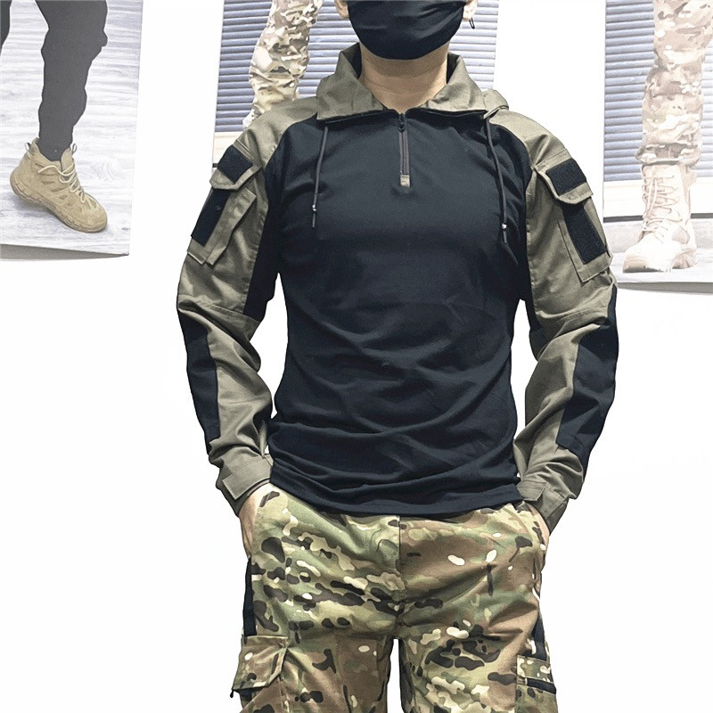 Primavera outono masculino ao ar livre camuflagem tática de manga comprida estiramento Casual destacável capuz fino ajus