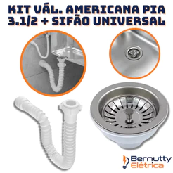 Kit Válvula Americana Inox 3.1/2 + Sifão Extensivo Universal Branco