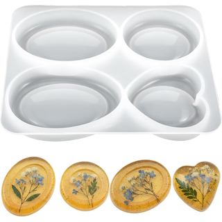 Moldes de Silicone para Resina DIY com 4 Cavidades para Pedras Anti-estresse, 4 Designs Únicos: Coração, Redondo, Oval, 