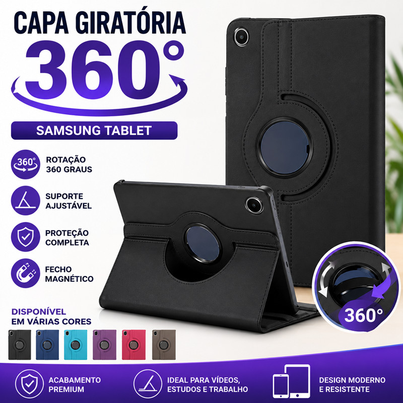 Capa de Samsung Tablet A11/A9plus/S9FE/T295 - Giratória 360° em Couro com Suporte