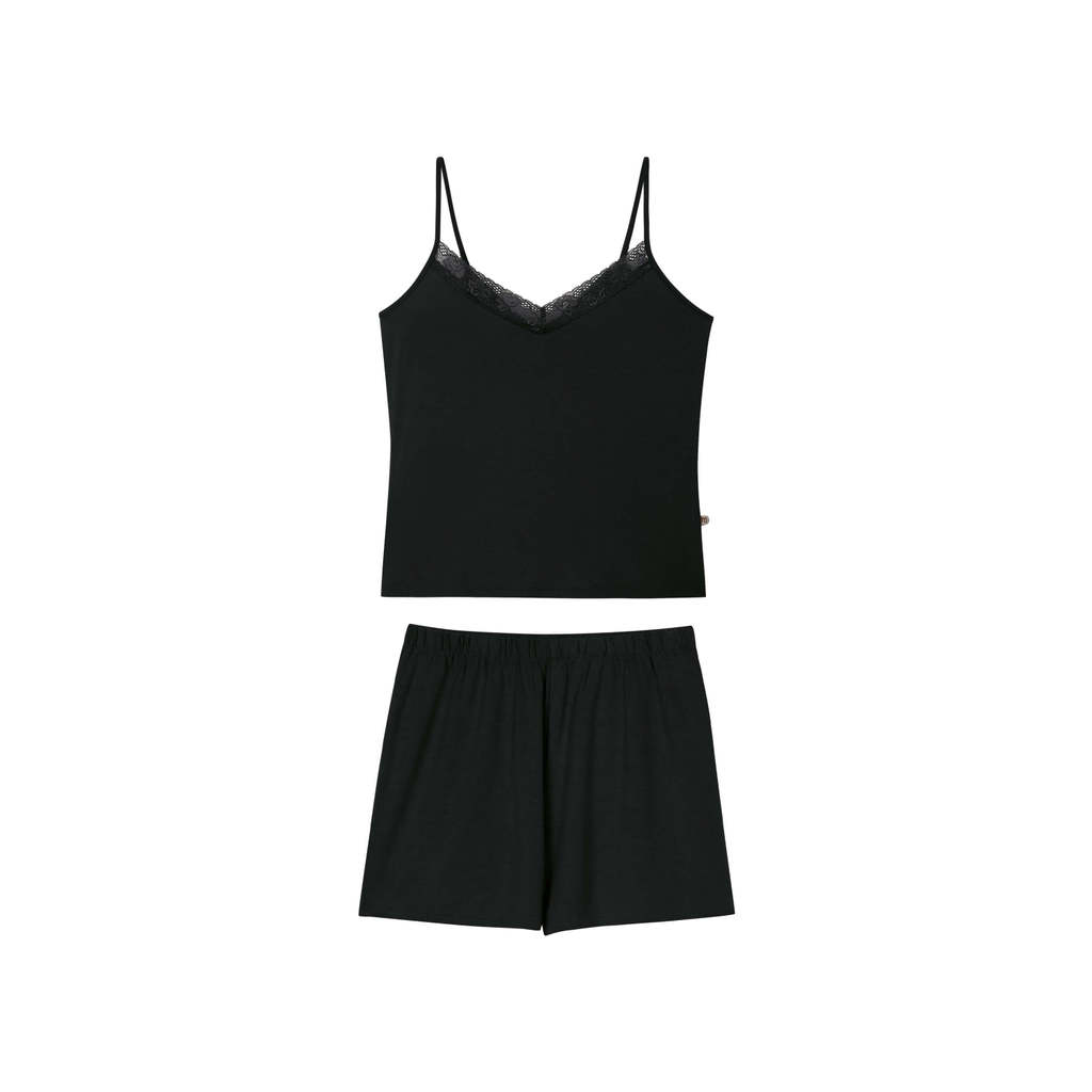 Pijama Curto Feminino Viscose Renda Marialícia Preto
