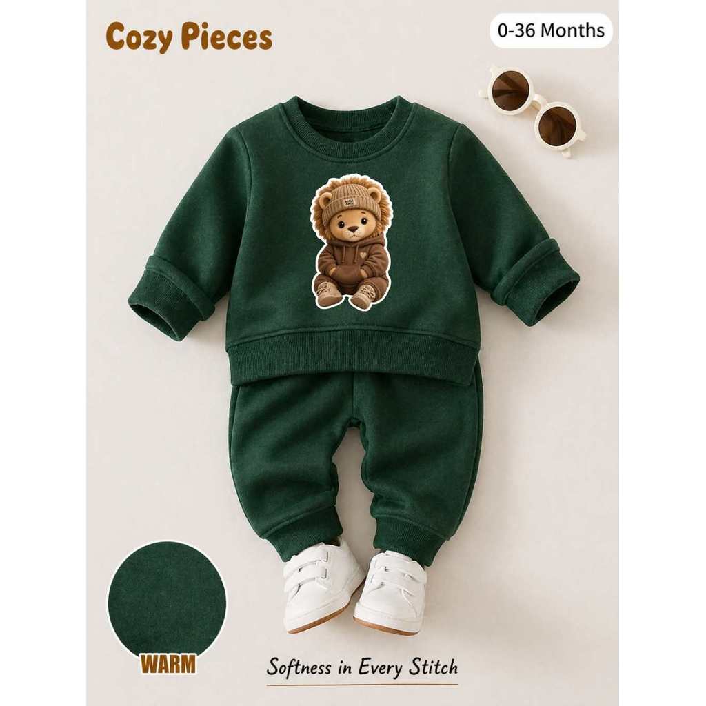 Conjunto Bebê Inverno Moletom Infantil Leão Minimalista Felpado Unissex 50% Algodão G ao 4
