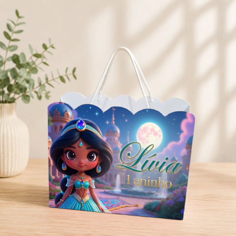 Sacolinha Personalizada Princesa Jasmine Pegue e Monte Lembrancinha Aniversário Infantil Mimos Festa