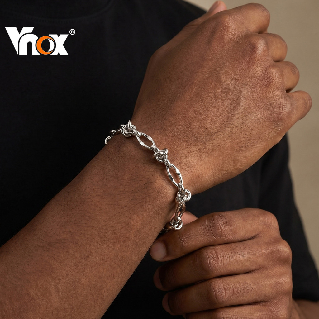 Vnox Prata Espinho Nó Pulseira De Aço Inoxidável Torcido Entrelaçado Masculino Link Corrente Punk Jóias