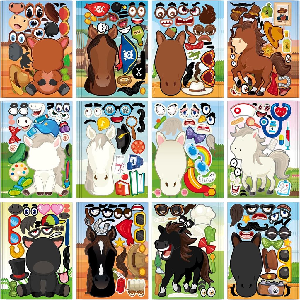 48 Adesivos de Cavalo para Crianças - Faça Adesivos de Cara de Cavalo, Lembrancinhas de Festa Kentucky Derby, Decorações