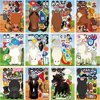 48 Adesivos de Cavalo para Crianças - Faça Adesivos de Cara de Cavalo, Lembrancinhas de Festa Kentucky Derby, Decorações
