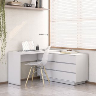 Escrivaninha em L ou Reta Oring 6 Gavetas 230cm CabeCasa MadeiraOriginals Branco Branco