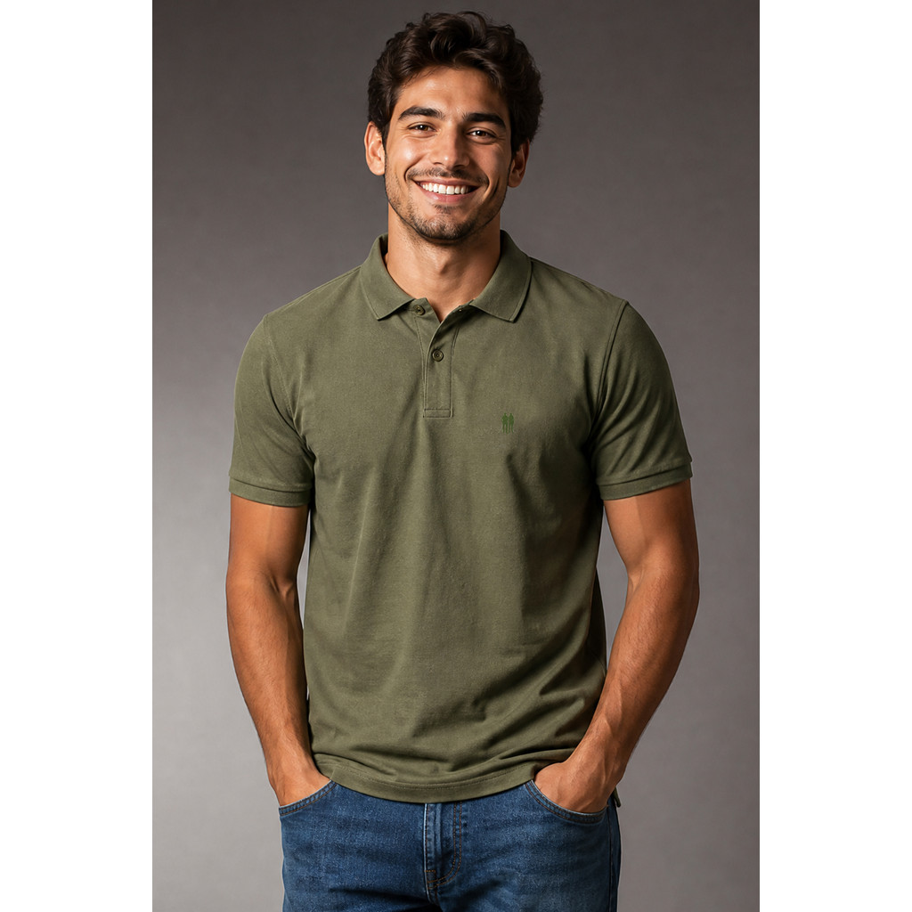 Polo Piquet Lisa Com Botão Polo Wear Verde Médio