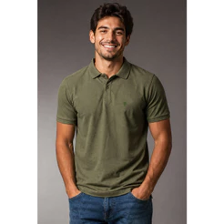 Polo Piquet Lisa Com Botão Polo Wear Verde Médio
