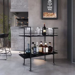 Carrinho Bar Estilo Industrial com 2 Prateleiras Preto
