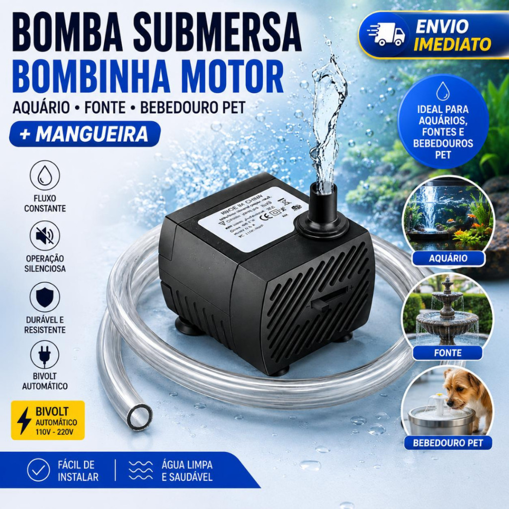 Motor Bombinha Submersa Bomba Aquário Fonte Bebedouro Pet Bivolt