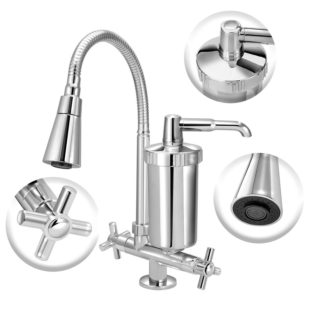 Torneira Cozinha Cone Duplo Jato Com Filtro Abs Mesa Slim 1/4v Agua Quente Fria Gourmet — imagem 2 de 2