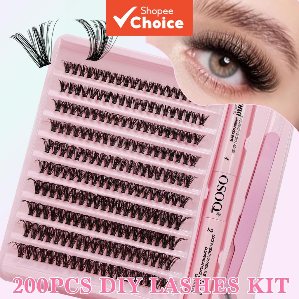 Kit De Cílios De Segmento Denso C-Curl 50D 200 Clusters DIY Com Cola E Pinça Soft Comfort Big Eye Look