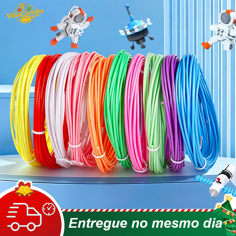 Kit 10/20 Cores Refil Filamento Pla 100 m para Caneta 3D Impressora