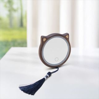 Portátil de madeira Mini gato pequeno espelho de maquiagem inteligente led luminoso beleza espelho bonito luz preenchime