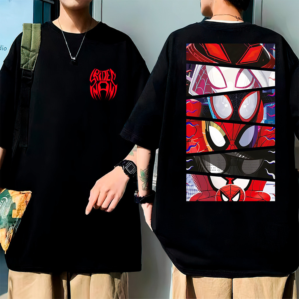 Camiseta Masculina Feminina [Mangá T-shirt] Homem-Aranha Collage Olhos dos Personagens Aranha Oversized Algodão Premium