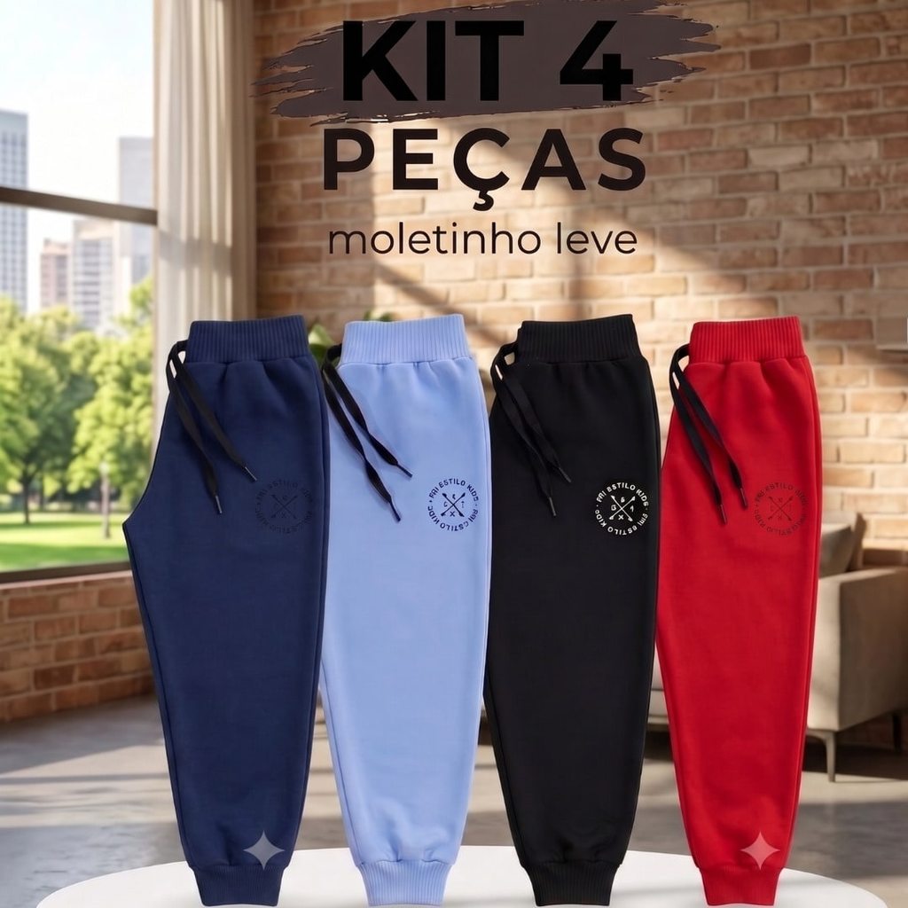 Kit 4 Calças FRI Moletinho Infantil Masculino Menino Dia a Dia Escolar Conforto Sortido