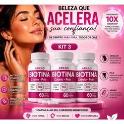 Kit 3 Biotina Arkad | Vitamina B7 | Cabelo, Pele e Unhas | 180 Cápsulas