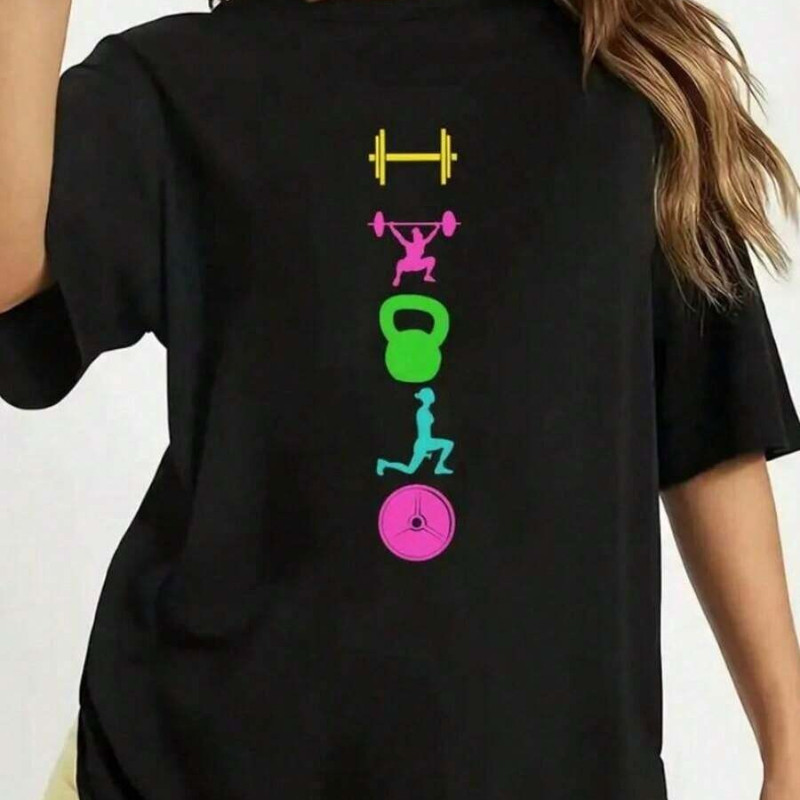 Blusa Camiseta Feminina Academia Treino Musculação Crossfit  Estampada Confortável Manga Curta Gola Redonda Lançamento