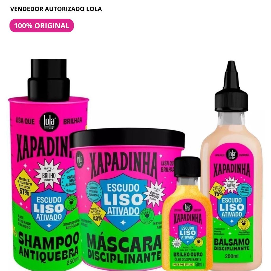 Kit Lola Cosmetics Xapadinha – Shampoo 250g + Máscara 450g + Óleo 50ml + Bálsamo 200ml