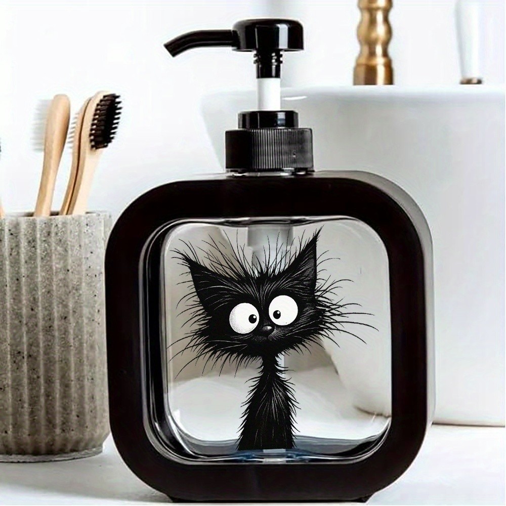 Dispensador de sabonete fofo - formato de gato de desenho animado, Design de rosto fofo preto e branco, frasco hidratant