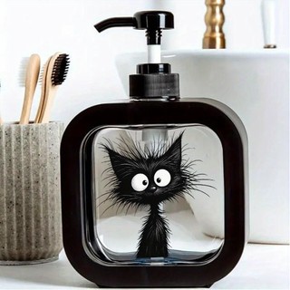 Dispensador de sabonete fofo - formato de gato de desenho animado, Design de rosto fofo preto e branco, frasco hidratant