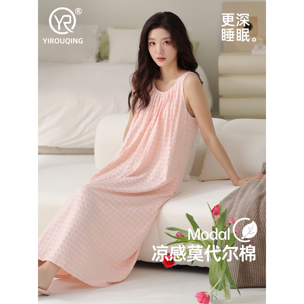 Yi Tenderness [Tipo legal] Camisola Modal de algodão sem mangas feminina verão colete fino vestido pijama de alta qualid
