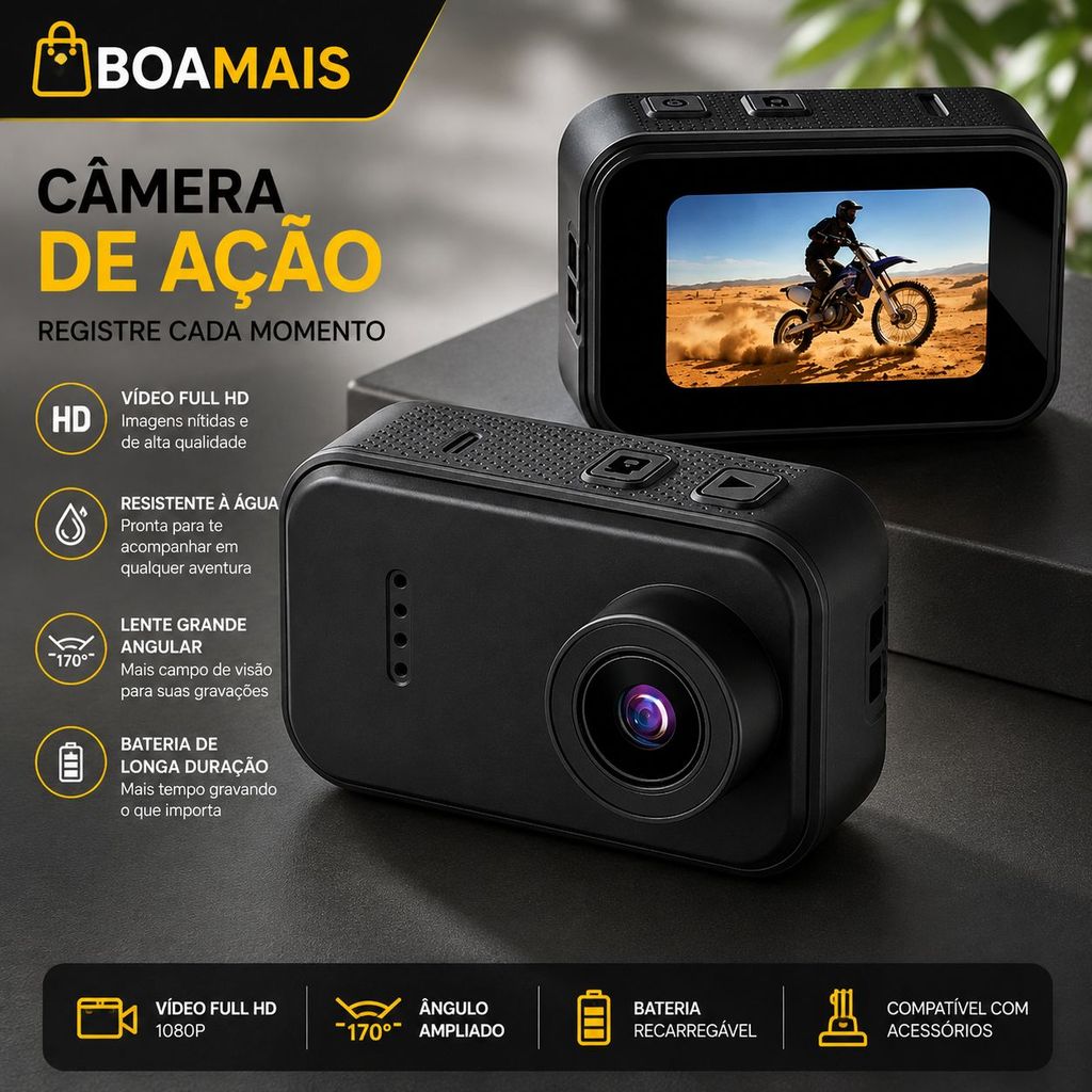 Mini Câmera de Bolso F2 Full HD 1080P Compacta Portátil com Tela IPS
