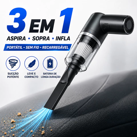 Aspirador de Pó Portátil 3 em 1 USB Recarregável sem Fio para Carro, Casa e Teclado