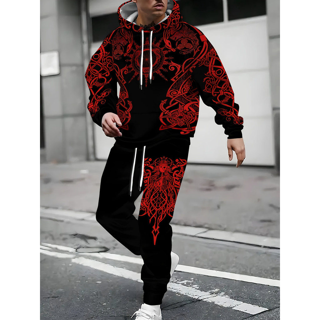 Conjunto de 2 peças, moletom com capuz e moletom masculino de manga comprida com cordão, roupa diária masculina e roupas