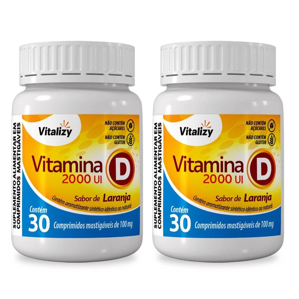 Kit 2x30 Comprimidos Vitamina D D3 Mastigáveis Alto Teor Sabor Laranja Zero Açúcar Original Vitalizy