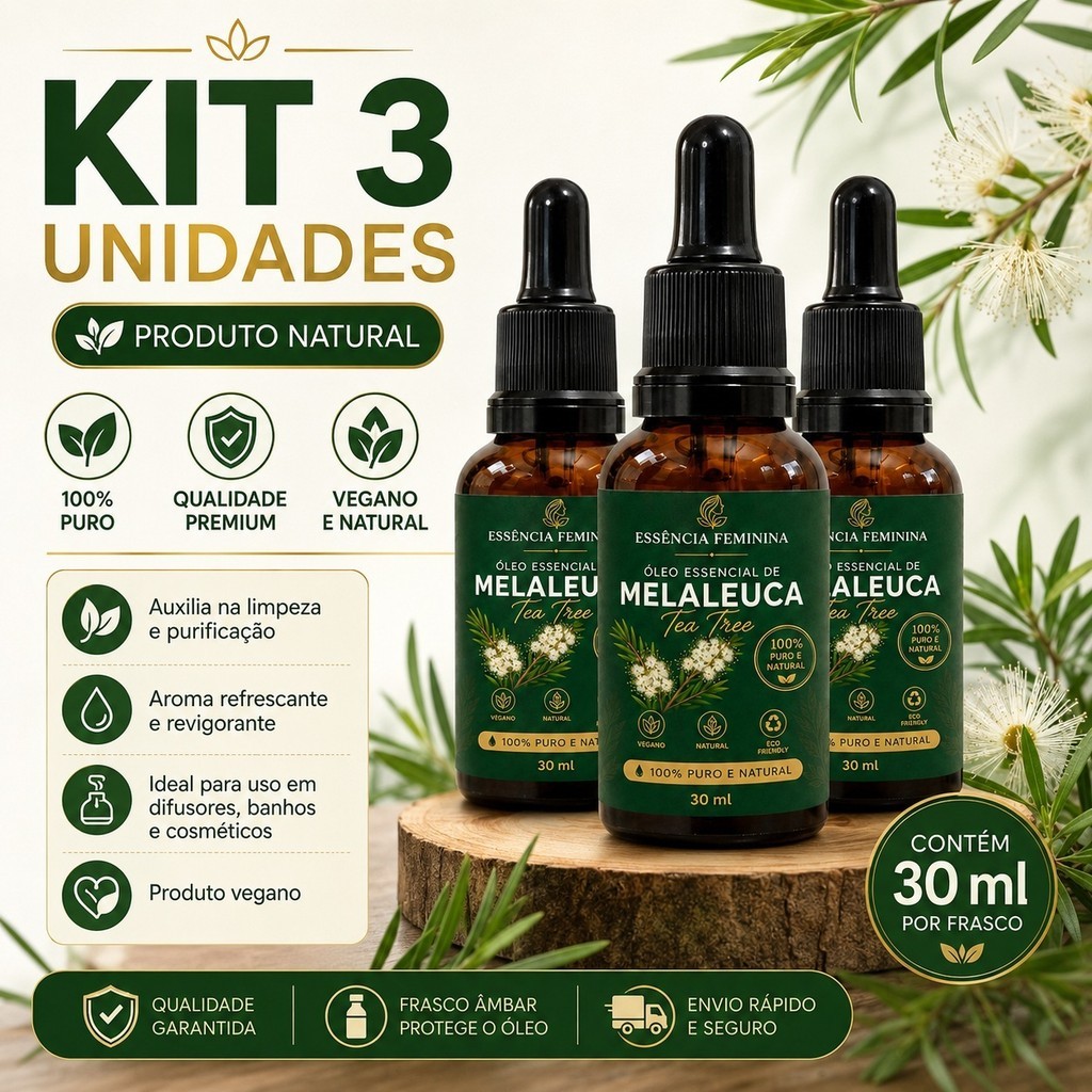 Óleo Essencial De Melaleuca Tea Tree 100% Puro 30ml Contra Micose Acne