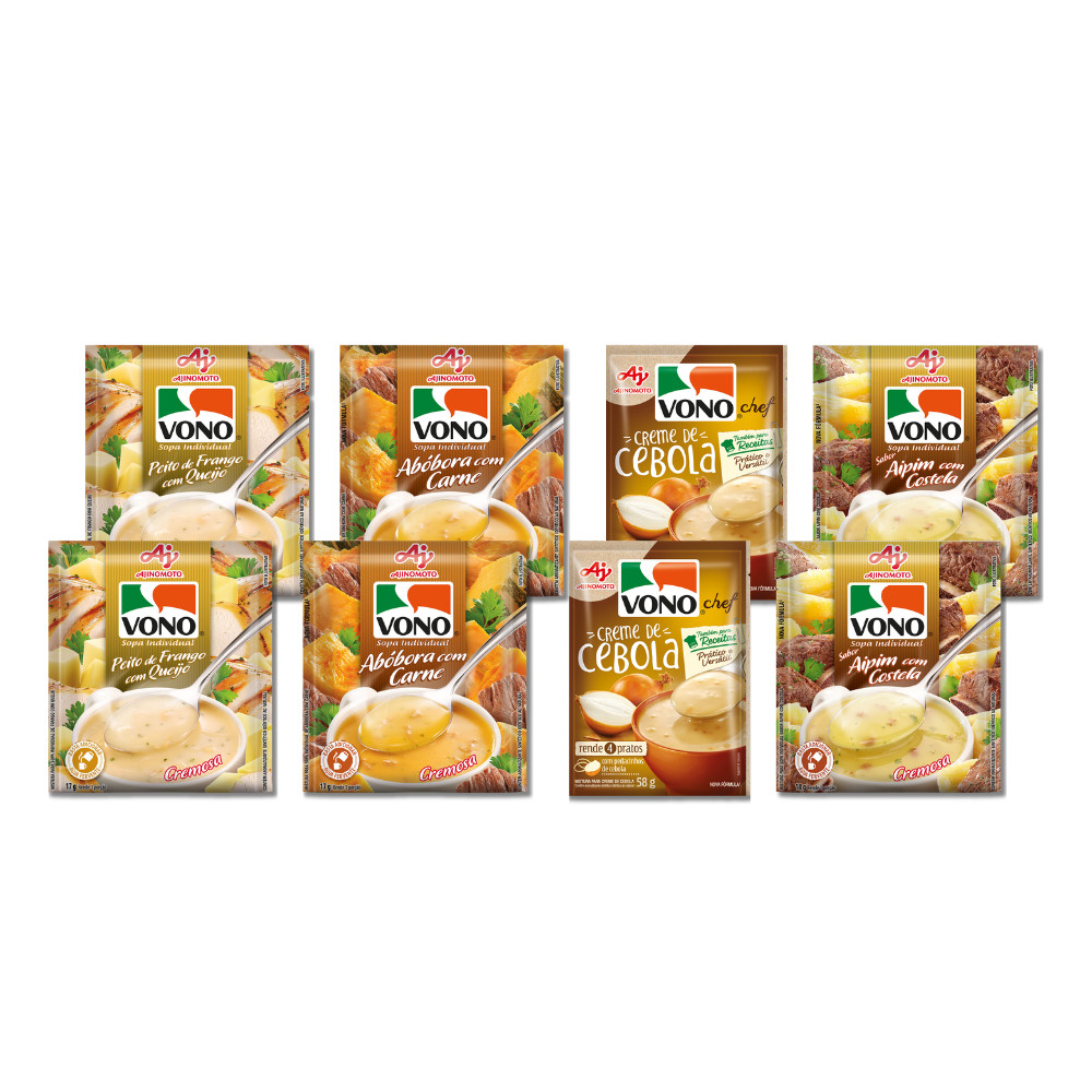 Kit Sopa Vono 8un Cremosa Pronta 4 Sabores Rápida