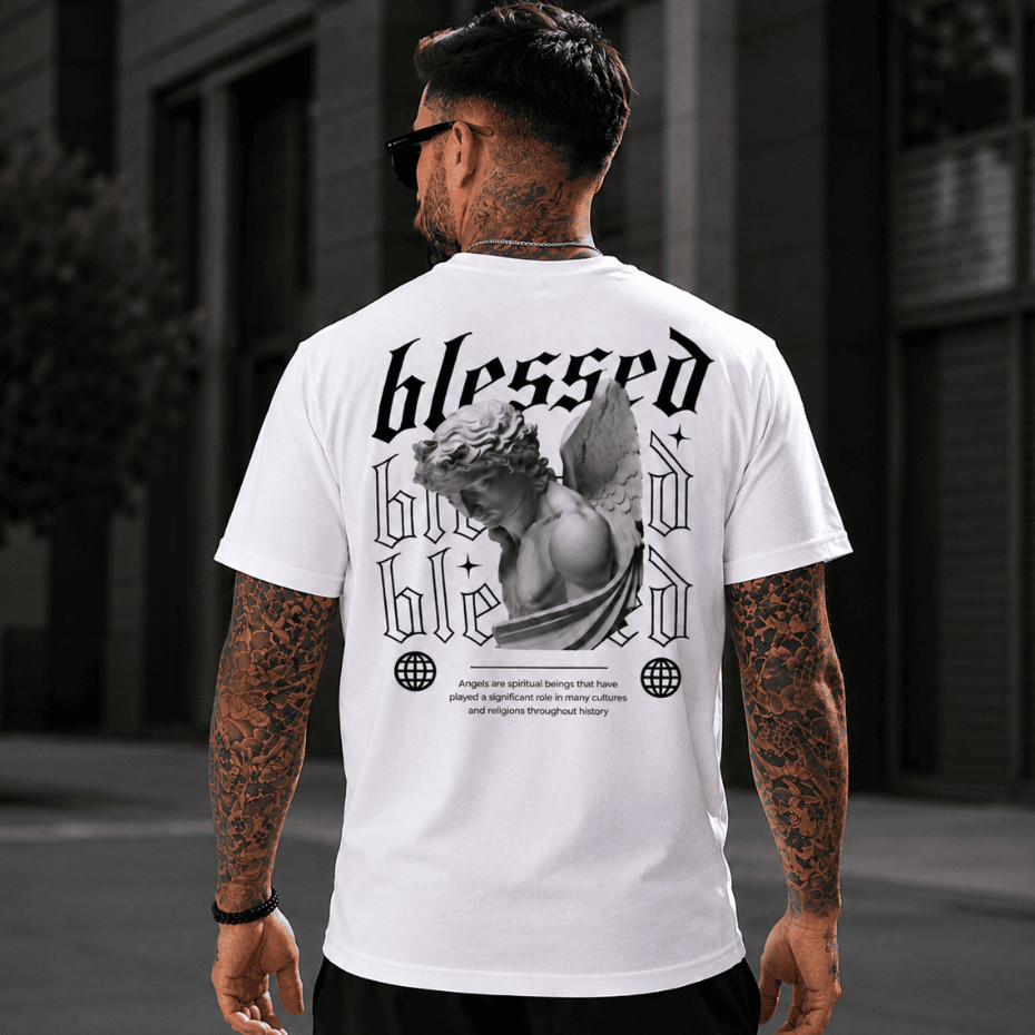 Camiseta Masculina Estampada Anjo Blessed - Algodão Premium Rua Estilosa Moda Masculina
