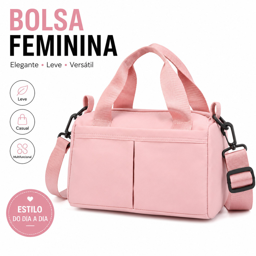 Bolsa Feminina de Mão e Transversal Casual Grande Capacidade com Zíper Alça Ajustável 8 Cores