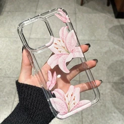 Capa protetora transparente para MOTO G04 G13 G14 G15 G20 G22 G32 G34 G35 G60 G84 Estampa de lírio rosa