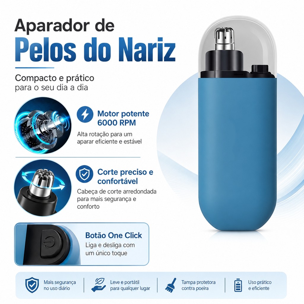 Aparador 3 em 1 Removedor de Pelos do Nariz Elétrico Portátil para Sobrancelha e Rosto