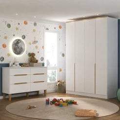 Quarto Infantil/Juvenil com Guarda-Roupa e Cômoda Sky Yescasa Branco/Olmo Italiano Olmo/Branco