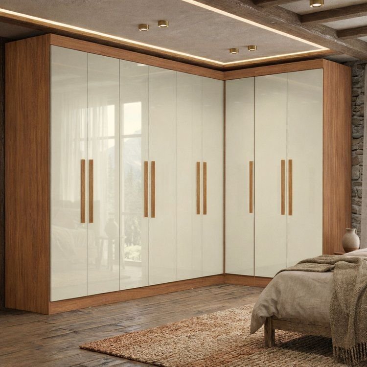 Guarda-Roupa Modulado de Canto 9 Portas e 2 Gavetas Paris Off White/Cinamomo Cinamomo/Off White