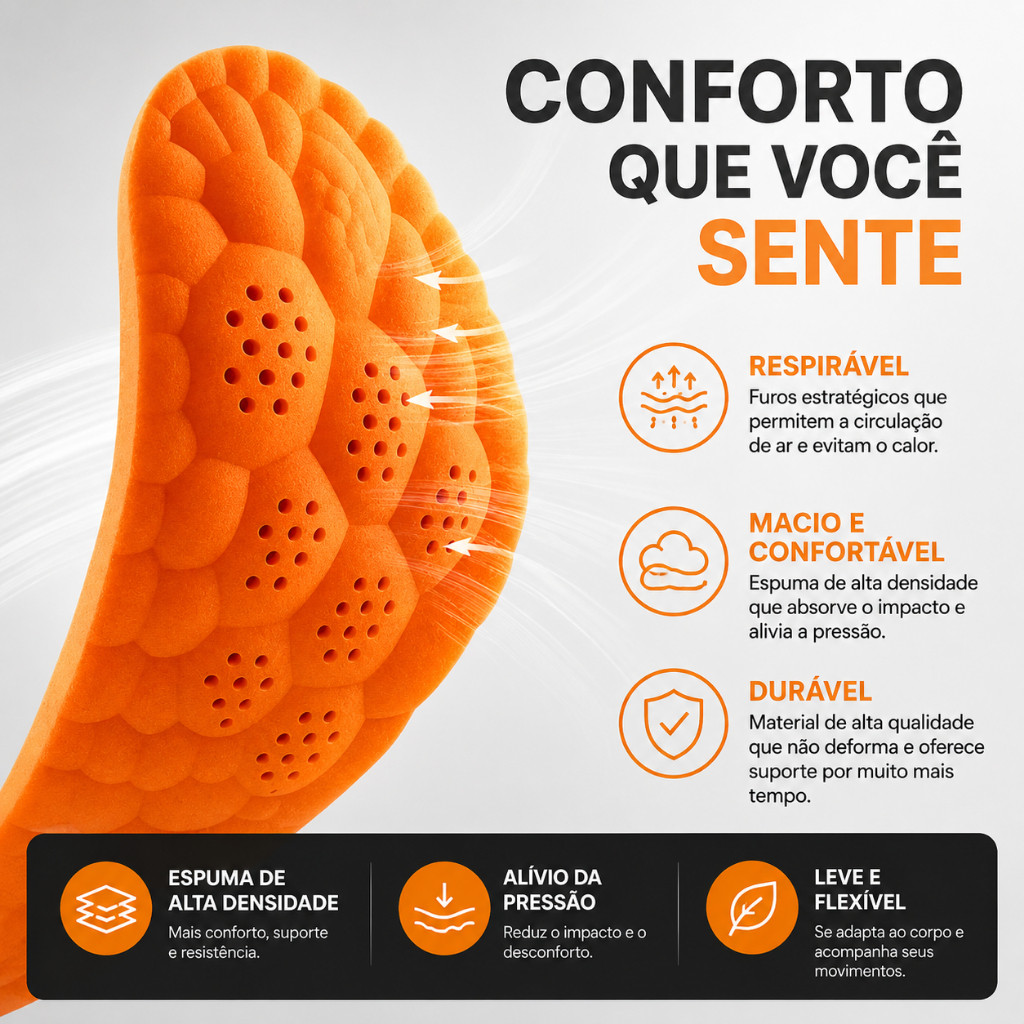 Palmilha ortopédica em gel PU com bolhas 4D anatômica confortável para qualquer tipo de calçado