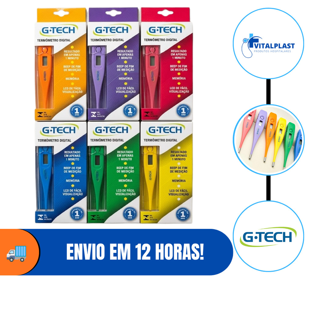 Termômetro Clínico Digital G-TECH Colorido THGT1027 Profissional Axilar Todas as Cores