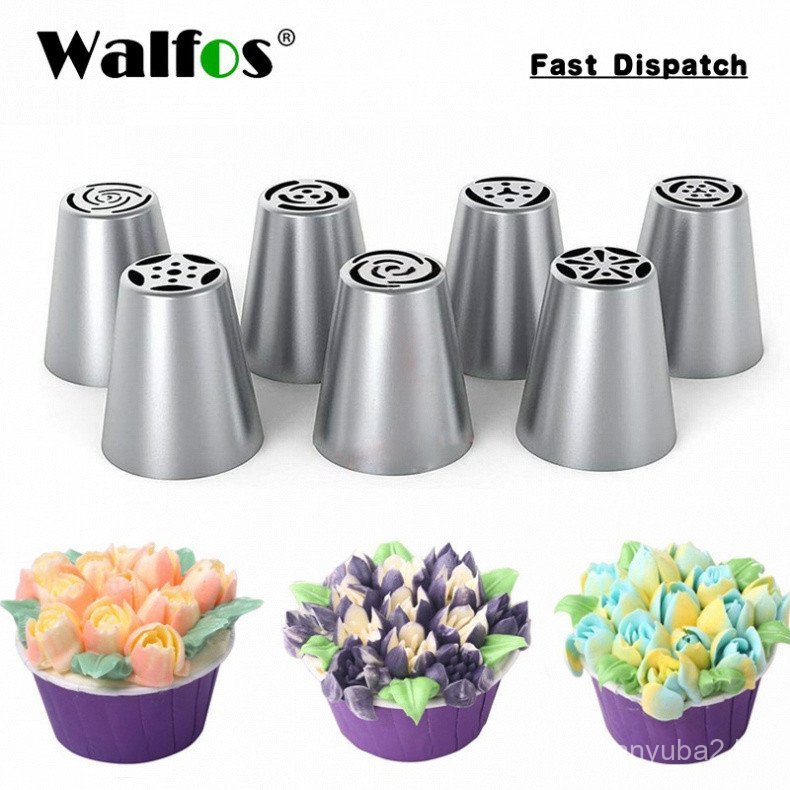 Walfos Conjunto de 7 Peças de Bicos de Confeitar em Aço Inoxidável para Decoração de Bolos e Cremes CMVA